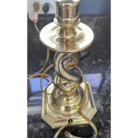Vtg 14" Table Lamp Gold Brass Open Barley Twist Heavy Polished 80s - Picture 7 of 11